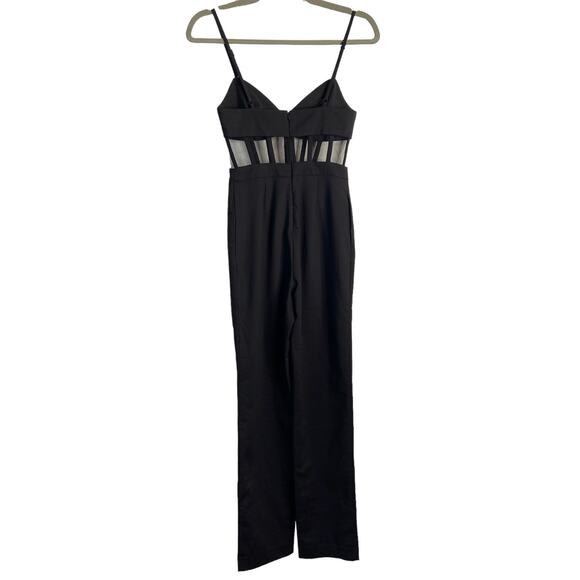 NBD Revolve Bianna Jumpsuit Slim Leg Boned Mesh Adjustable Strap Black Size XXS - Picture 9 of 13